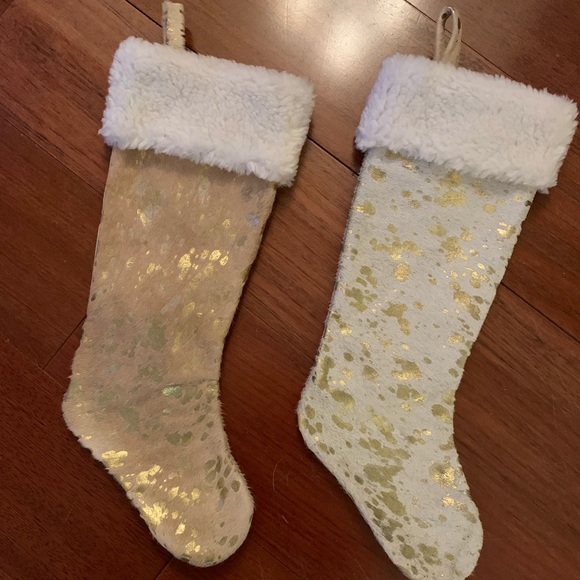 Gorgeous Holiday Stockings - hide fur gold paint - Picture 1 of 4